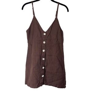 Reformation Linen Dress XS Chocolate Brown Button Front Spaghetti Straps Cottage